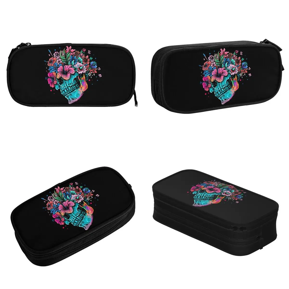 Colorful Sugar Skull Pencil Cases Mexican The Day Of Dead Pencil Box Pen Holder Kids Big Capacity Bags Office Gift Stationery