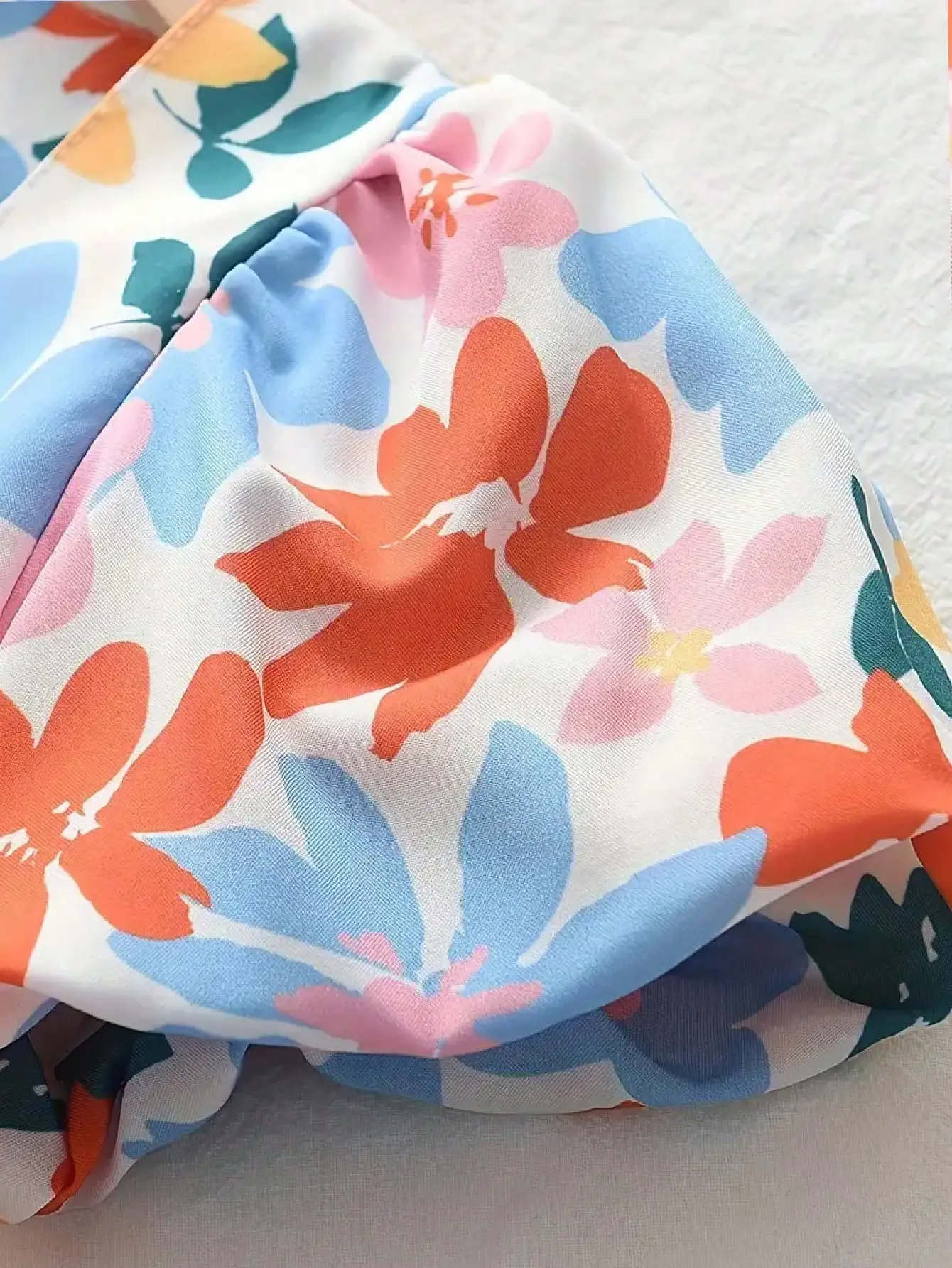 2026 Süßes Lässiges Sommer-Party-Geschenk für Mädchen Blumenmuster Schleife Quadratischer Kragen Dekoratives Kurzarm-Mädchenkleid – Detail 7