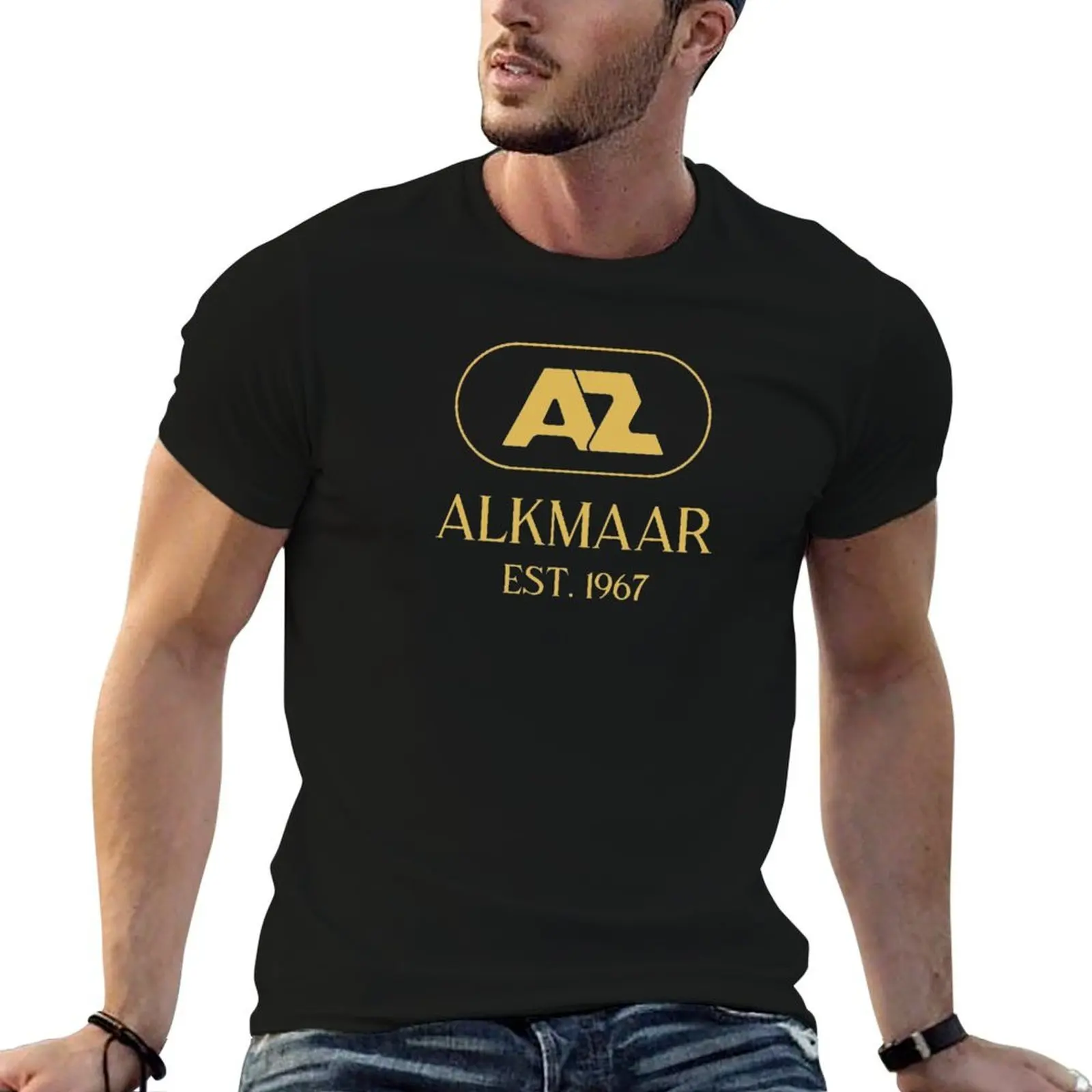 Camiseta AZ Alkmaar Gold, camisetas para hombre, paquete de camisetas de algodón blancas, camisetas gráficas 100% para hombre, camiseta