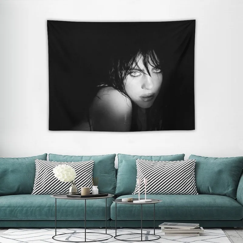 1pc Billie Flag Music Album Poster Tapestry Portrait Wall Hanging with Pink Accents Horizontal Wall Art for Living Room Decor