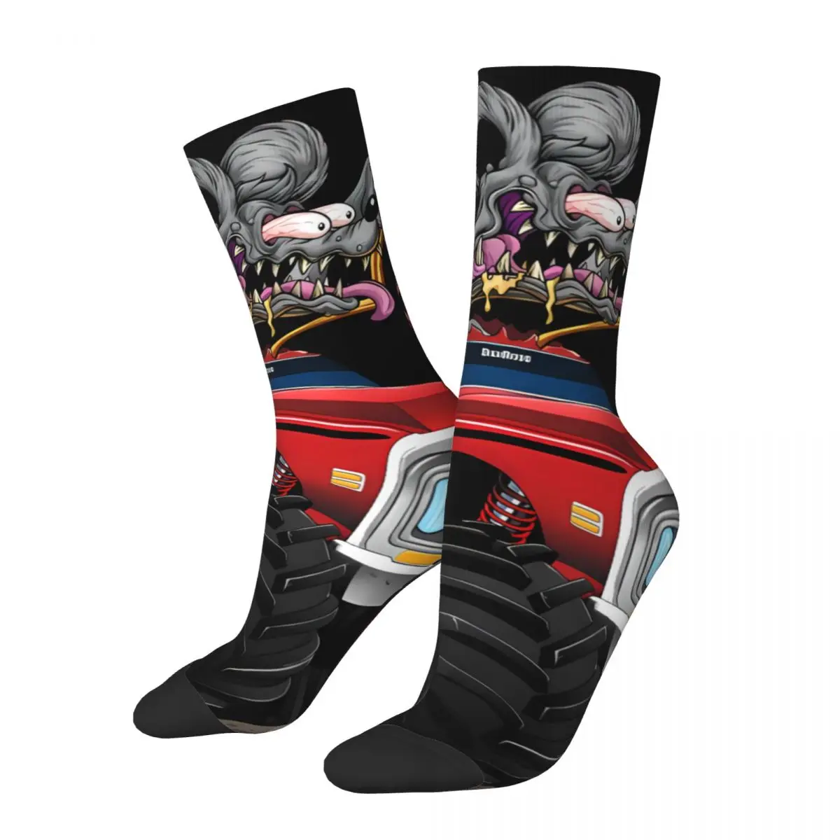 Funny Men's Socks DigiRods Rat Rod Racer Tales of the Rat Fink Cartoon Film Street Style Crazy Crew Sock Gift Pattern Printed