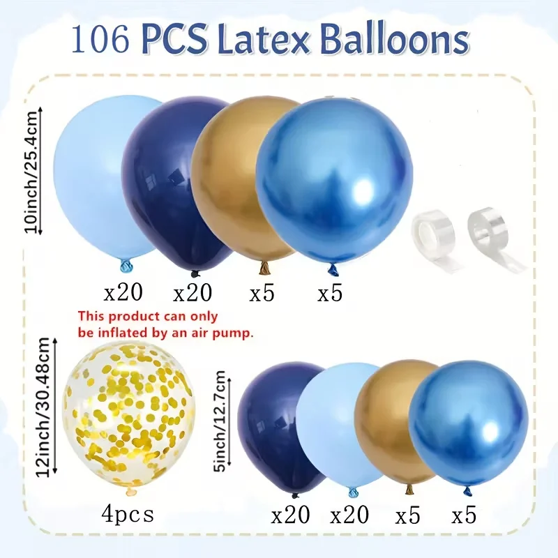 106pcs Navy Blue Light Blue Metallic Balloon Set, Suitable For Birthday, Wedding, Baby Party, Christmas, Halloween Decoration