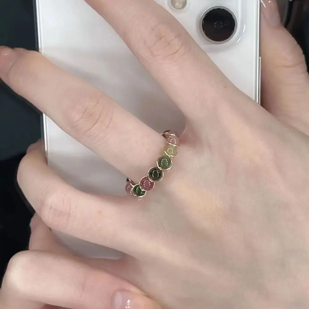 

3PCS Vintage Adjustable Round Bead Ring Finger Jewelry Light Luxury Colorful Beads Ring Stone Beaded Opening Ring Women