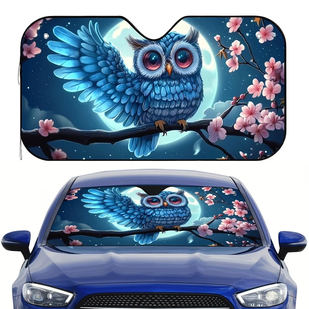 Enchanting Cats & Cherry Blossom Flowers Print Car Sunshade - Stylish & Efficient, 4 Suction Cups For Easy Installation, Foldabl