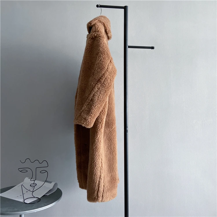 Winter Jacket Women Long Coat Wool Woven Fabric Thick Warm Outerwear Oversize Fashion Streetwear Teddy Bear Coats