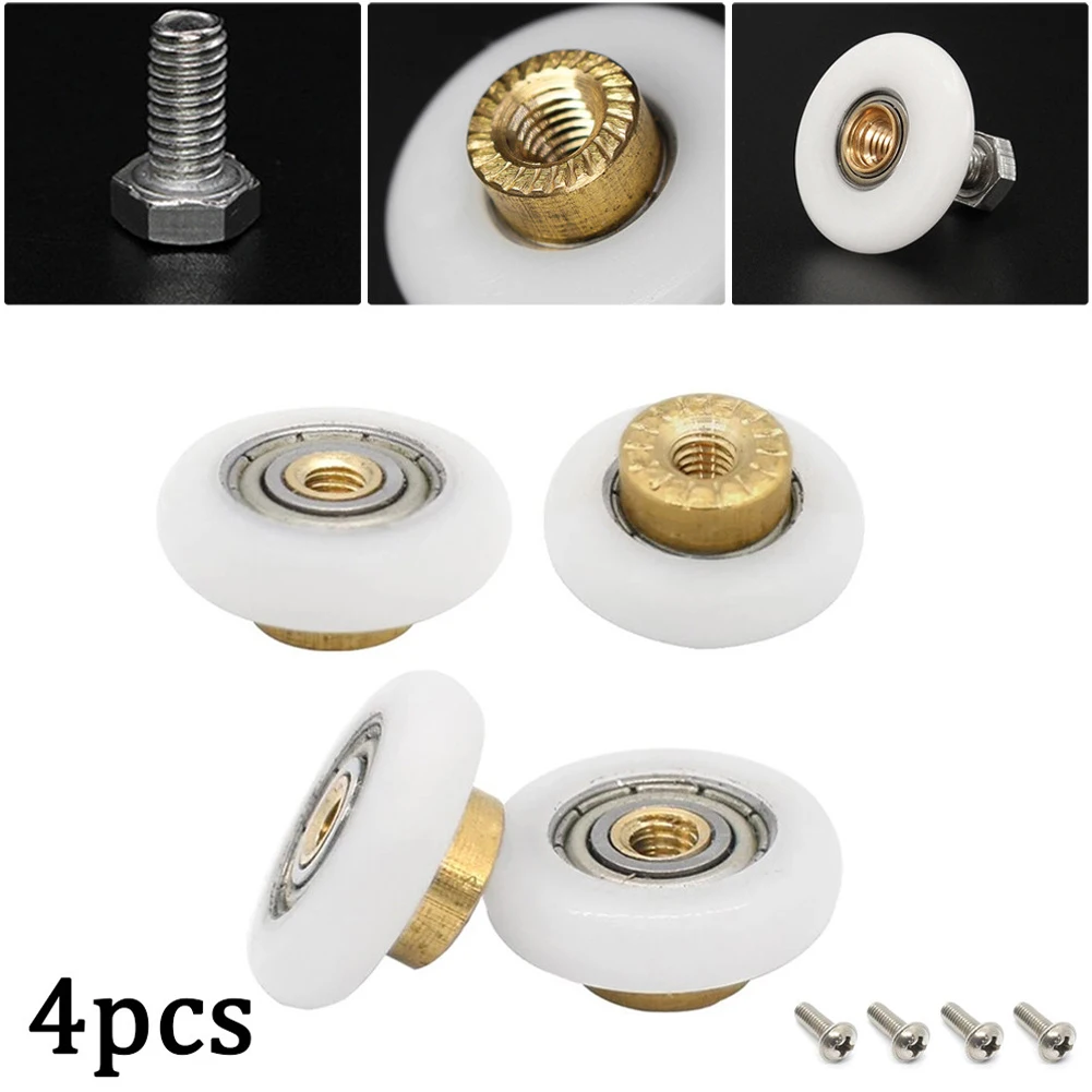 4PCS Shower Room Sliding Door Roller Brass Cabinet Gate Silence Pulley Screws 20-27mm Wheel Fittings 4-8mm Glass Doors Hardware