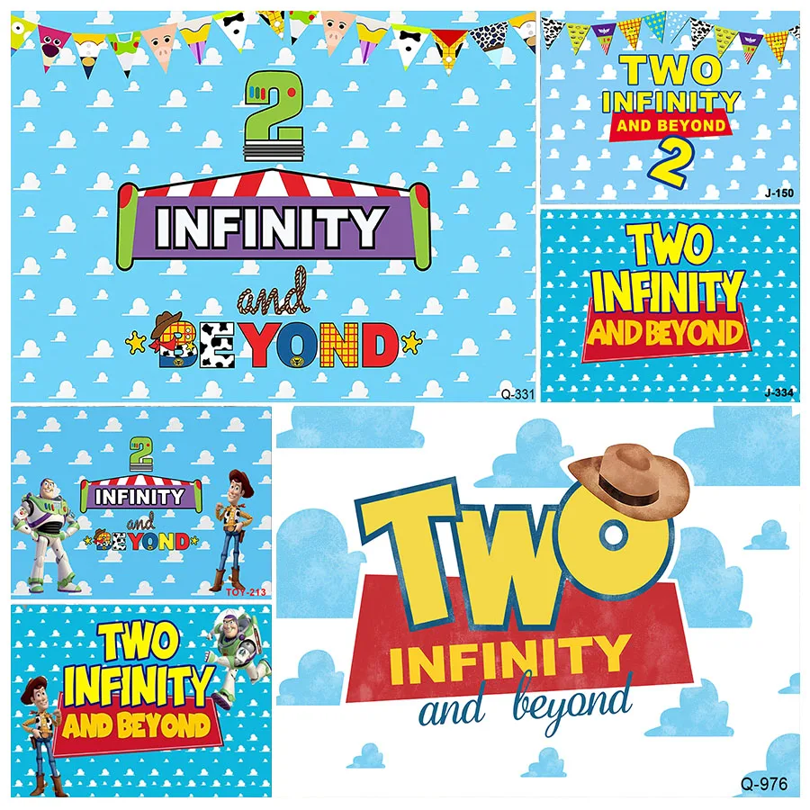 

Toy Story Happy Birthday Backdrop Blue Sky White Clouds Cowboy Background Two Infinity and Beyond Party Banner for Boy 2nd Party