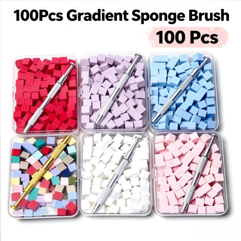 100Pcs Gradient Sponge Brush With Tools For Nail Art Gel Polish Glitter Powder Manicure Accessory Box Set Kit