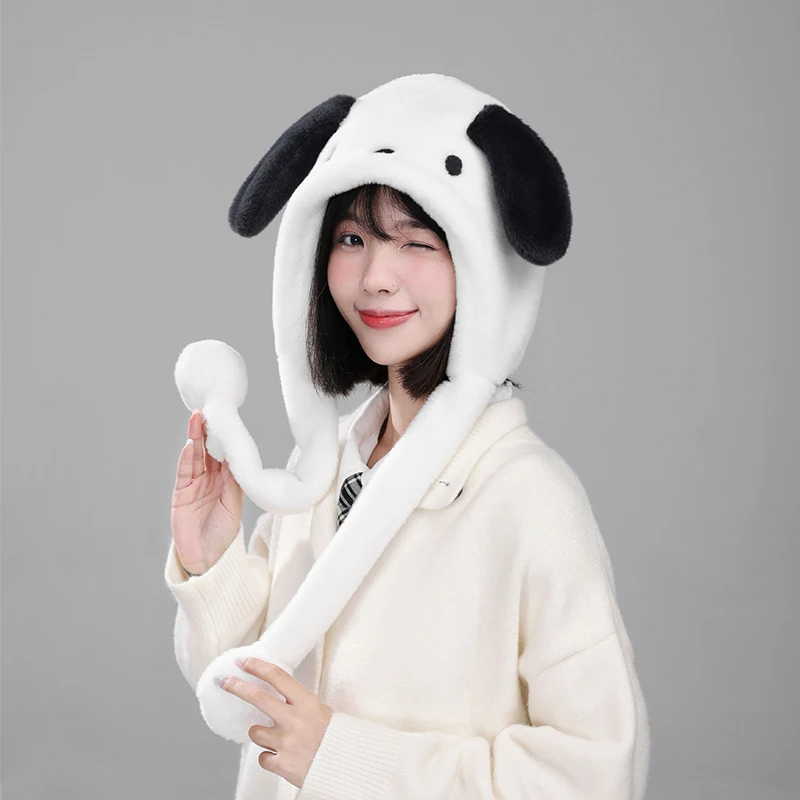 Miniso Pochacoo Winter Mother-Girl Pneumatic Hat Women Fashion Cap Teenage Girls Cartoon Headcap Schoolgirls Movable Warmer Gift