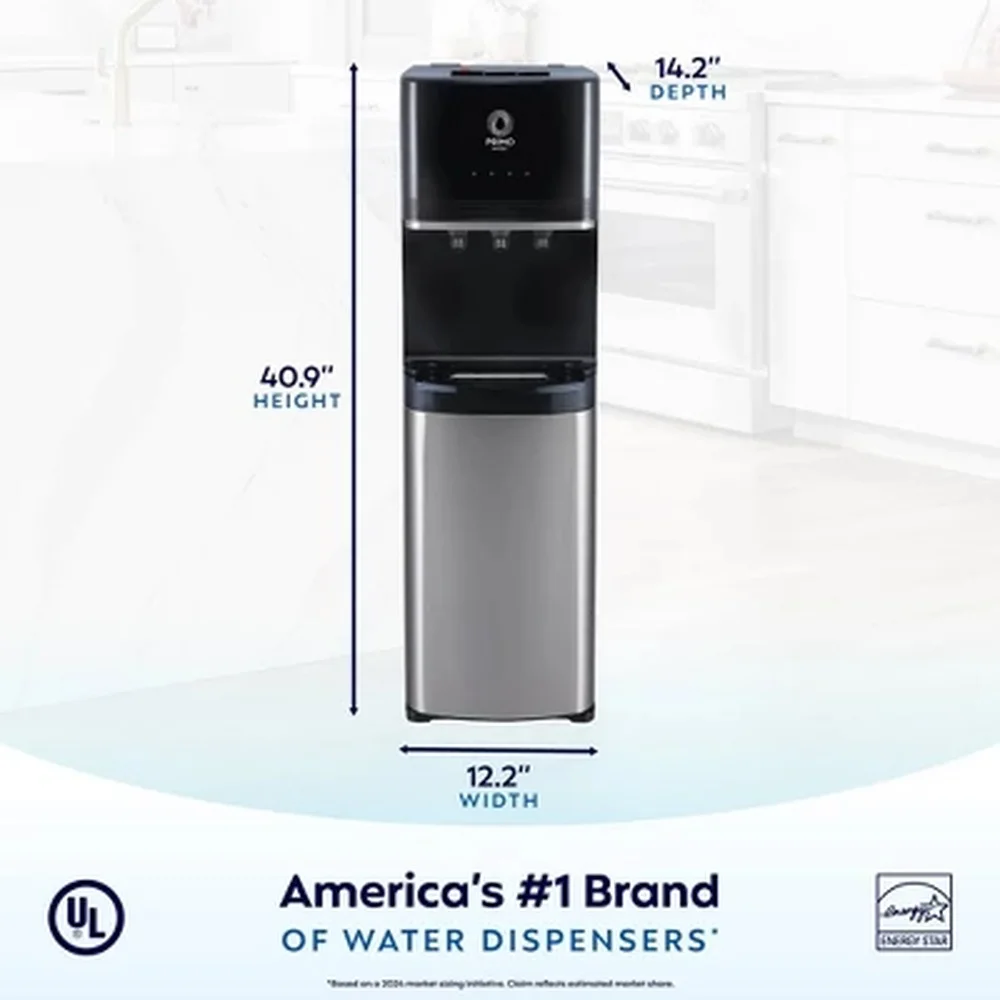 موزع مياه تحميل سفلي 3 درجات حرارة ساخنة وباردة قائمة بذاتها من الفولاذ المقاوم للصدأ 5 جالون تدفق سريع LED ضوء ليلي آمن