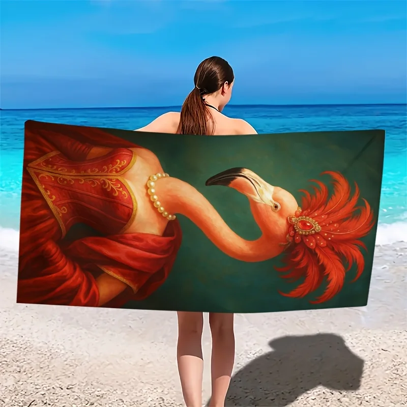 Elegant flamingo pearl necklace polyester microfiber beach towel is highly absorbent, suitable for swimming and beach outings