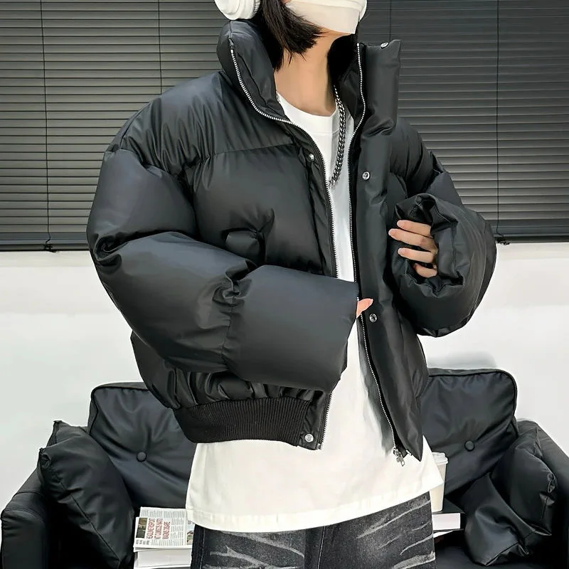 

New American Style Cotton Jacket Stand Up Collar Couple's Cotton Jacket Thick Leather Bread Jacket Winter Short Down Cotton Jack