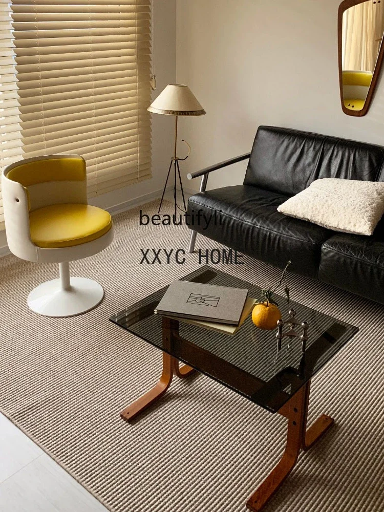 Living Room Sofa Side Table Simple Amber-Yellow Glass Coffee Table Bay Window Table Small