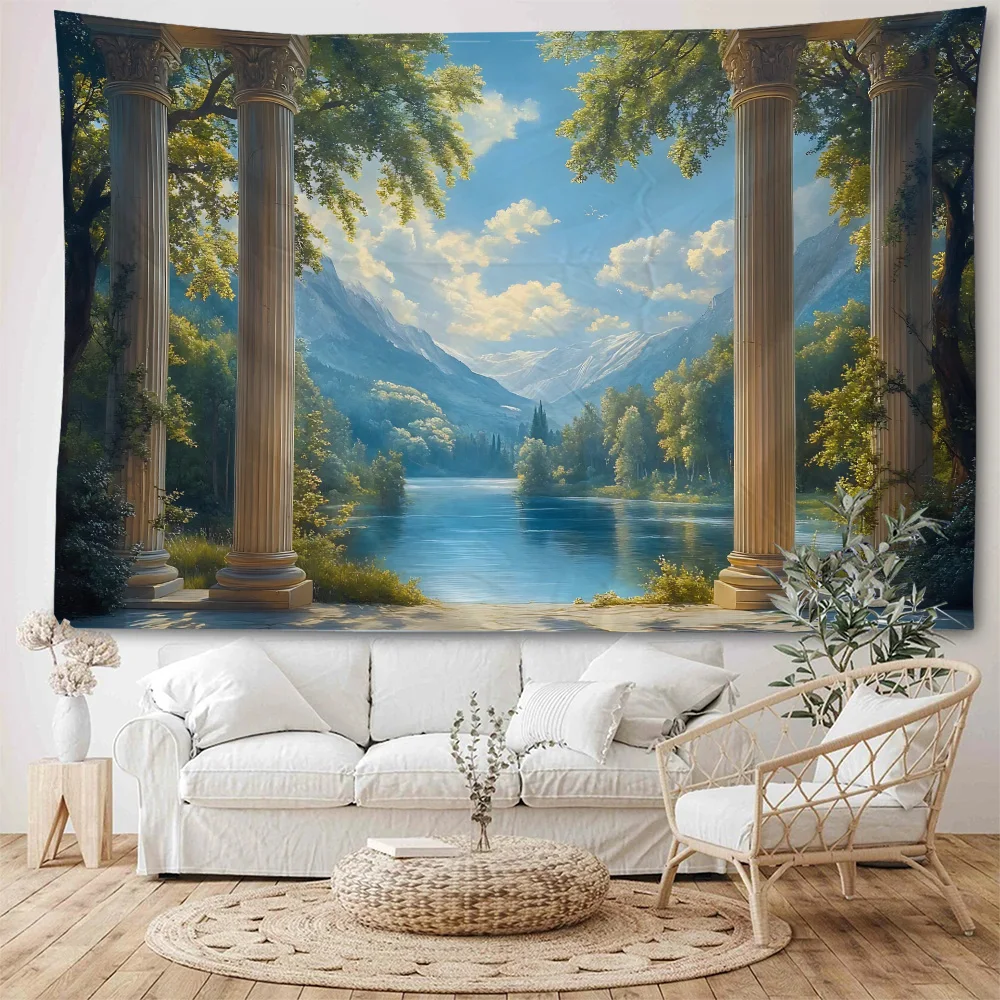 Beautiful balcony corridor pavilion column landscape decoration tapestry for home living room bedroom background decoration