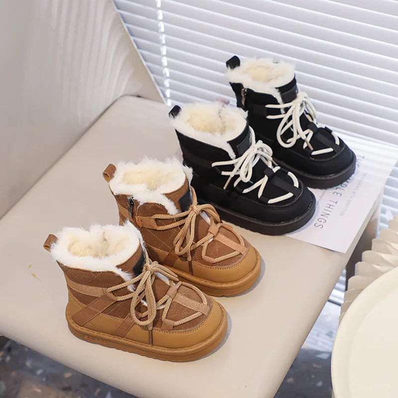 

Осень-зима 2022, новые детские зимние ботинки, модные детские теплые туфли унисекс на флисовой подкладке, хлопковые сапоги на мягкой подошве