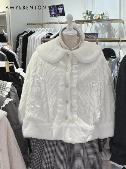 

Милая Лолита для девочек, мягкий кукольный воротник с бантом, вязаная накидка, пальто, осень-зима, японская милая темпераментная универсальная накидка принцессы, шаль