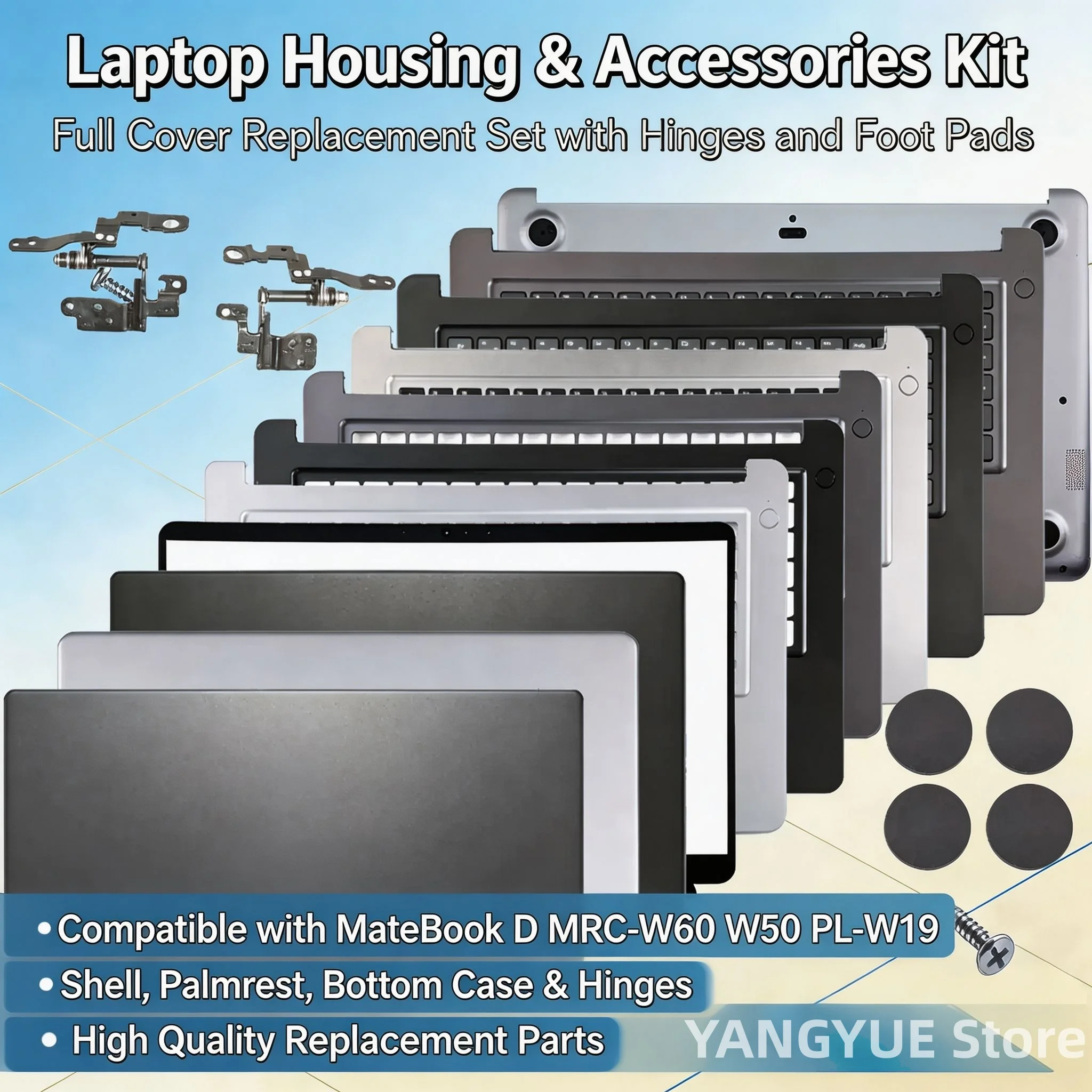 Replacement LCD Back Cover Front Bezel CD Cover Keyboard Hinge For MateBook D MRC‑W60 MRC‑W50 PL‑W19 Laptop Outer Cover