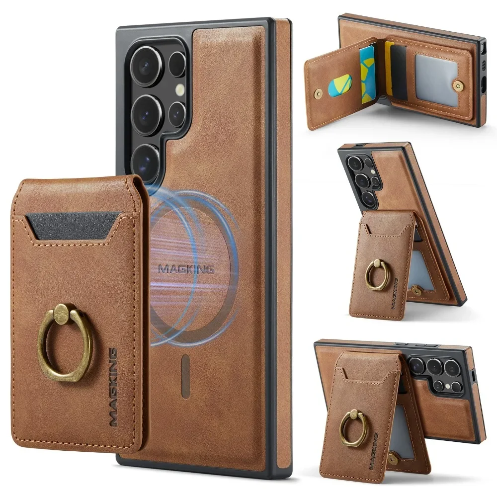 

Detachable 2-in-1 Magnetic Wallet with Card Holder Phone Case for Samsung Galaxy S25 S24 Ultra S24 Plus Ring Stand Leather Cover