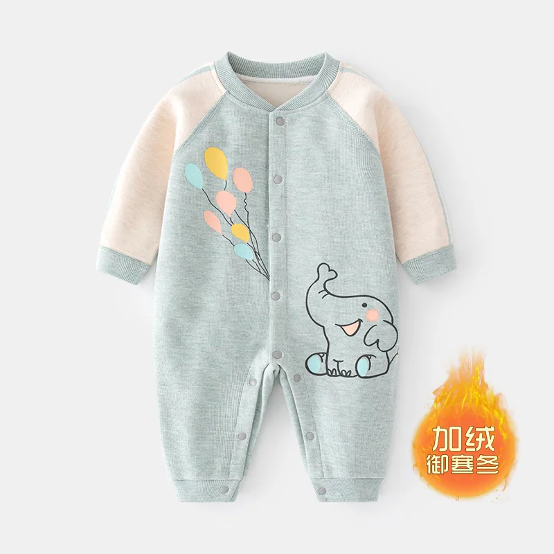 Baby plush jumpsuit baby thickened warm underwear newborn clothes autumn and winter pure cotton jumpsuit crawling clothes  아기옷