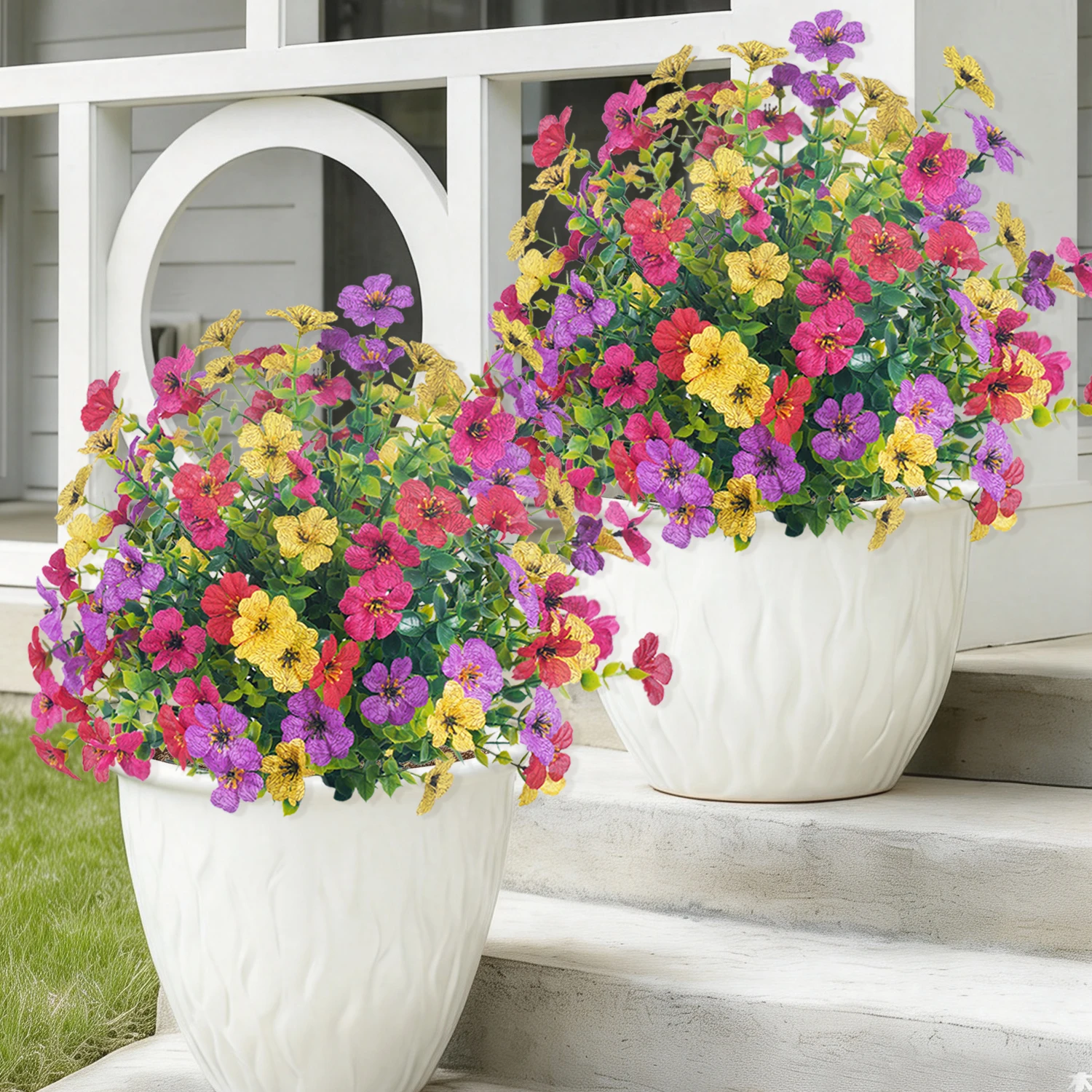 45CM UV-Beständige Künstliche Violette Blumen Kunstseide Buchsbaum für Außenhof-Dekoration, Innenraum-Dekoration