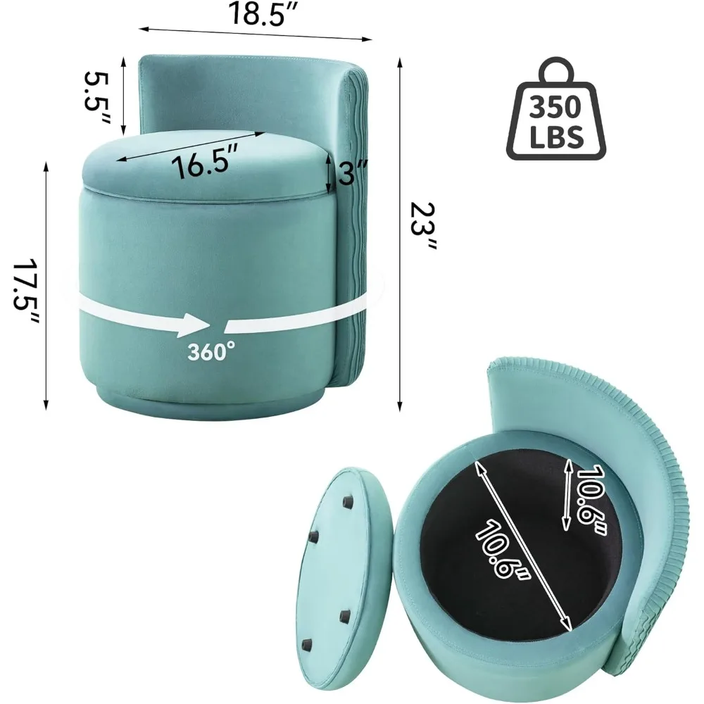 360 ° كرسي مكياج مخملي دوار مع مساحة تخزين، تصميم مموج خلفي، لا يتطلب تجميع، مثالي لغرفة النوم أو غرفة الملابس #2