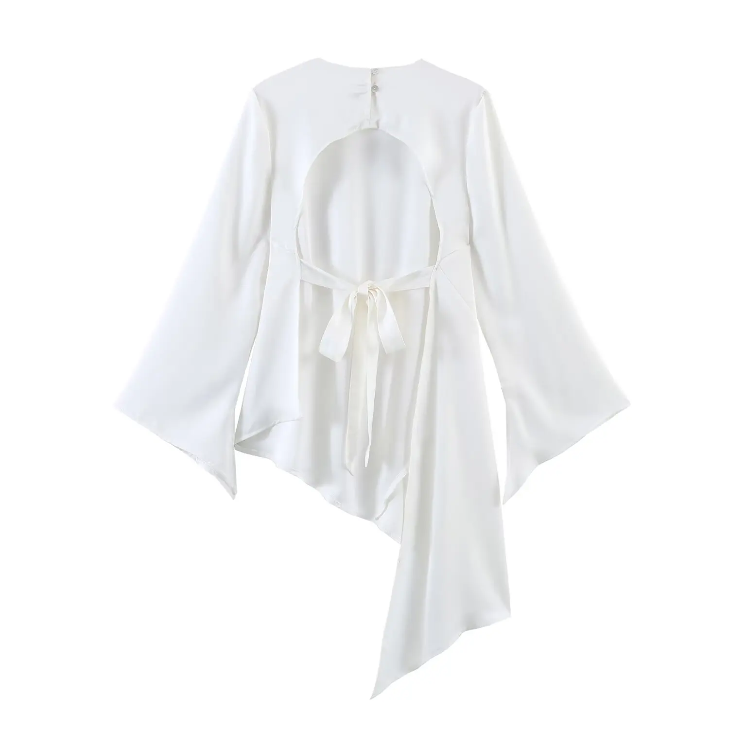 

Женская асимметричная рубашка 2026 года, летняя новинка, модная, в стиле ретро, с длинным рукавом, без спинки, универсальная, повседневная, шикарный топ-блузка