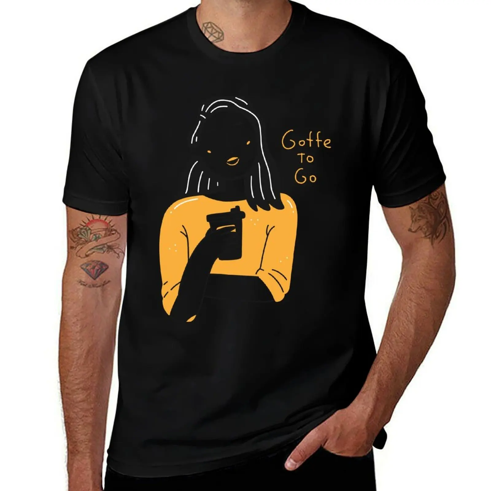

Coffee To Go – Minimalist Cute Girl Coffee Lover Illustration T-Shirt customizeds clothes fashion shirts mens cotton t shirts
