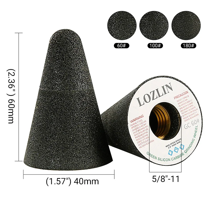 LOZLIN Tapered Diamond Grinding Wheels 4PCS Set 60 100 180 Grit for Granite Marble Stone Carving Edge Grinding Angle Grinder