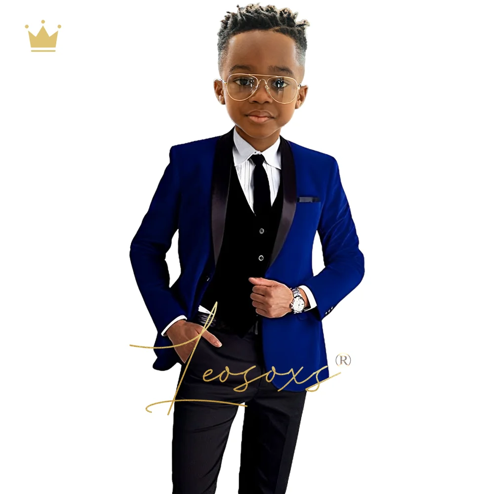 Boys fashion velvet jacket vest + trousers 3-piece suit dress set - children's dinner party birthday festival custom dress