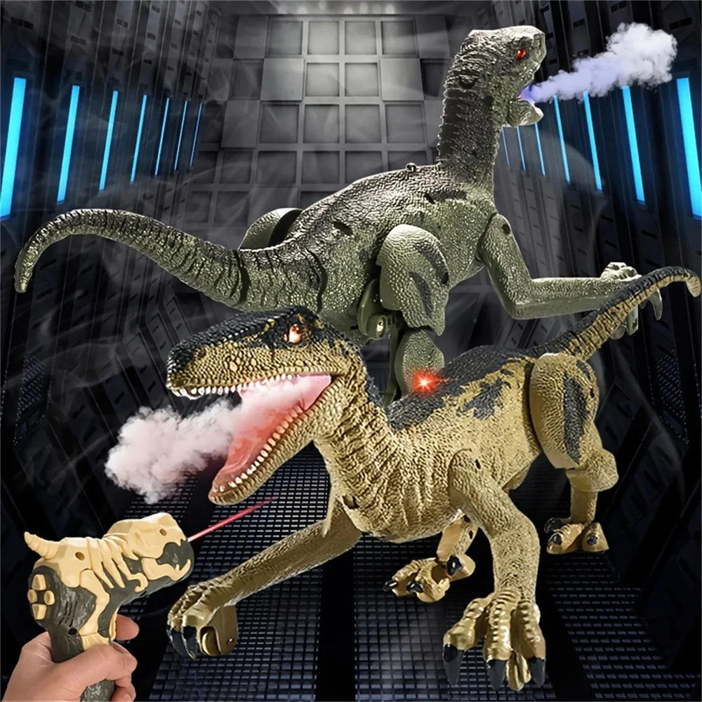 Remote Control Dinosaur Toys Kids RC Electric Walking Jurassic Dinosaur Simulation Velociraptor Toy With LED Light and Roaring