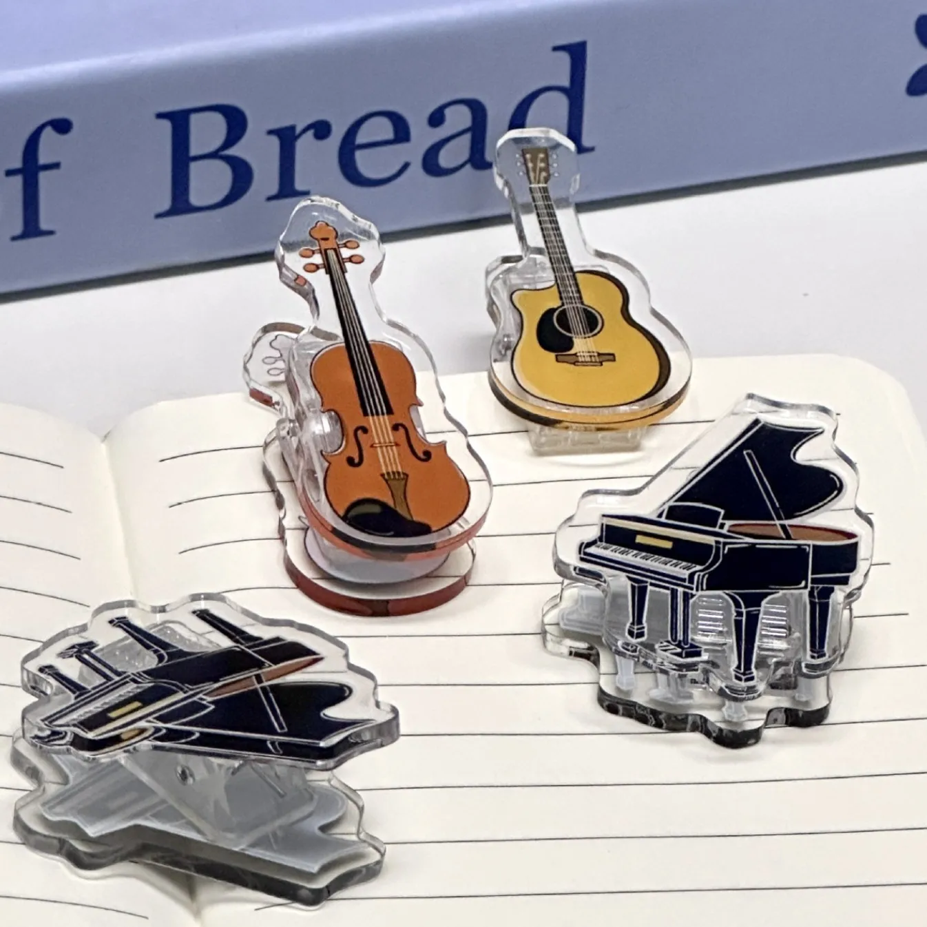 Notenklammern in Form von Musikinstrumenten, transparente Acryl-PP-Clips, Seitenmarkierer, Notenklammer für Klavierbücher, Klavierhilfe