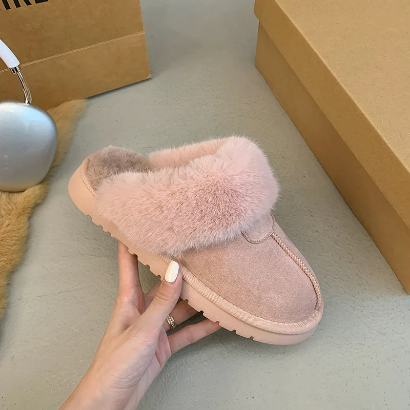 2025 جديد الشتاء الثلوج أحذية النساء الوردي أفخم الانزلاق على منصة النعال الأحذية المضادة للانزلاق في الهواء الطلق مريحة منزل البغال للنساء