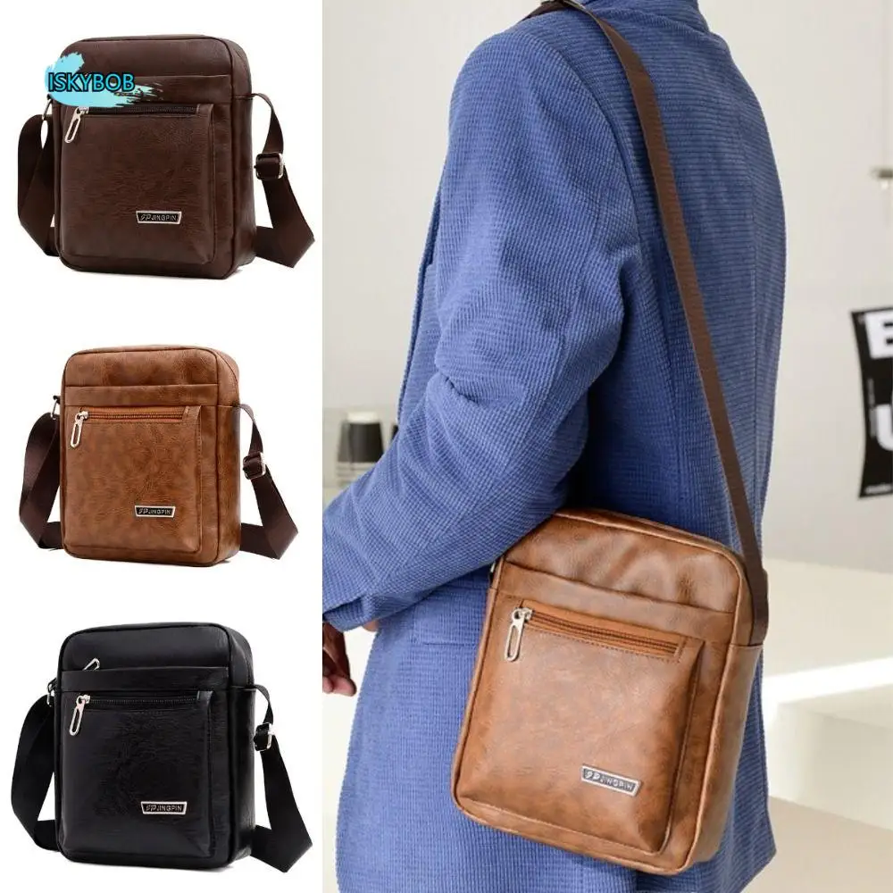 

Commuting Casual Business Messenger Bag Square PU Leather Men's Crossbody Bag Waterproof Vintage Single Shoulder Bag Outdoor
