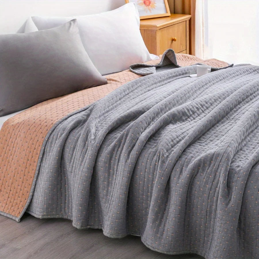 

3 Layers Egyptian Cotton Muslin Bed Blanket, Breathable Yarn Dyed Quilt Perfect for Couch, Bed, Office and Travel, Perfect Light
