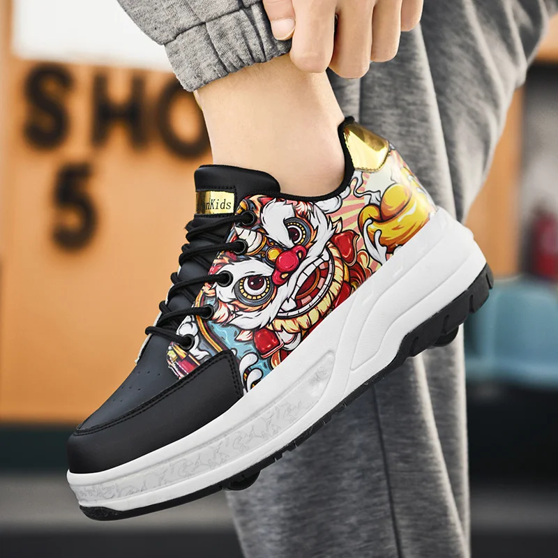 كعب للأولاد ذو 4 عجلات قابل للسحب: أحذية للأطفال، أحذية زلاجات دوارة قابلة للتحويل للطلاب وأحذية طيران للفتيات