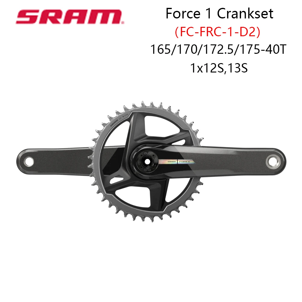 SRAM Force 1 Kurbelgarnitur FC-FRC-1-D2 1x 12S, 13S Fahrrad-Kettenblatt Carbon-Arme 165/170/172,5/175mm 40T für Gravel, TT, Tri oder Crits