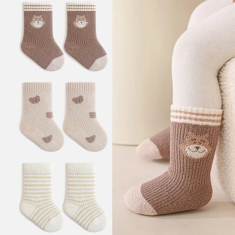 3 Pairs Baby Socks Winter Thick Warm Newborn Sock Cartoon Kids Socks Indoor Toddler Tube Socks For Boys And Girls