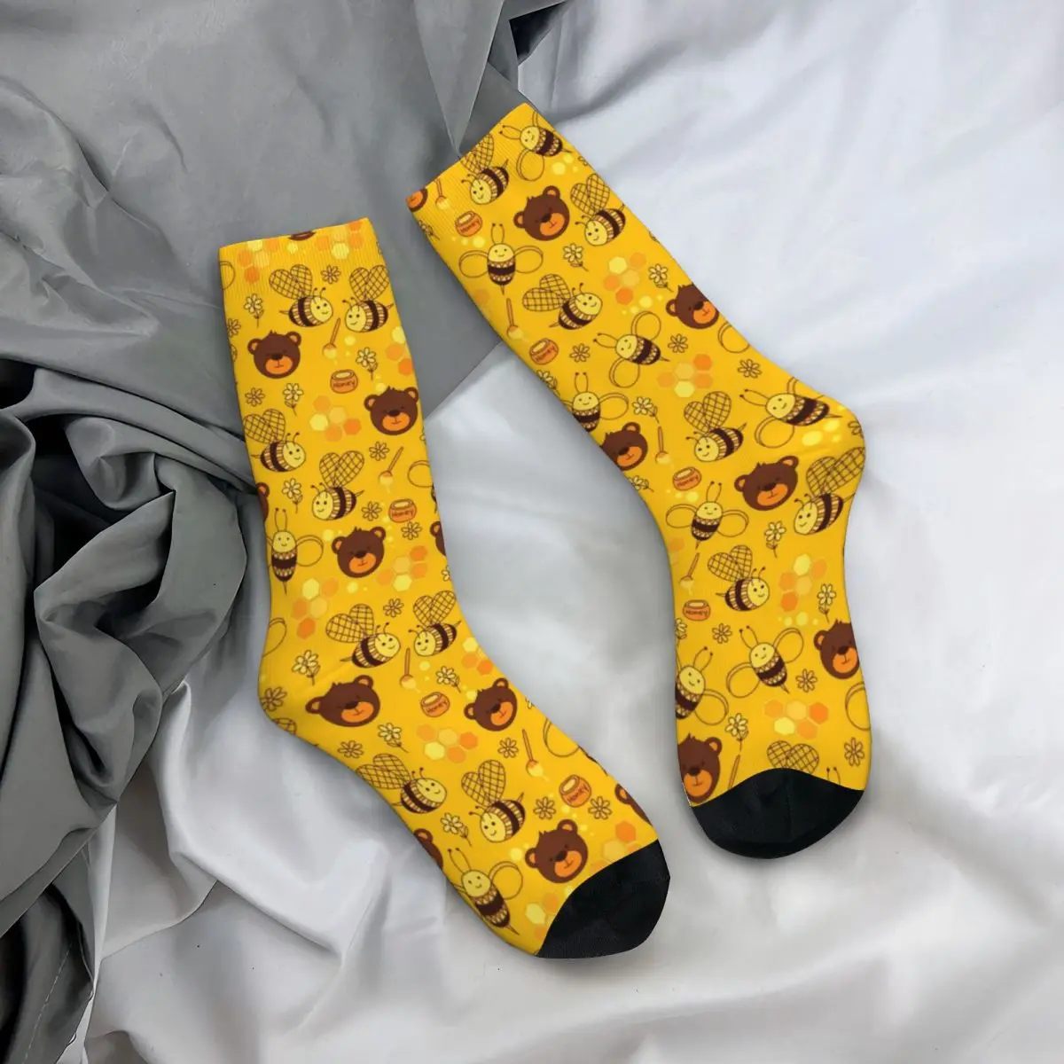 Medias con estampado de abejas de dibujos animados, calcetines bonitos y divertidos de osos, calcetines suaves de moda para correr en invierno, calcetines con diseño antibacteriano presente