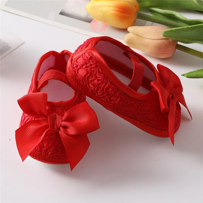 Cute Bowknot Baby Shoes for Spring Autumn First Walker Breathabled Anti-skidding Sandals 0-1 Years Old Solid Lace With Hairband