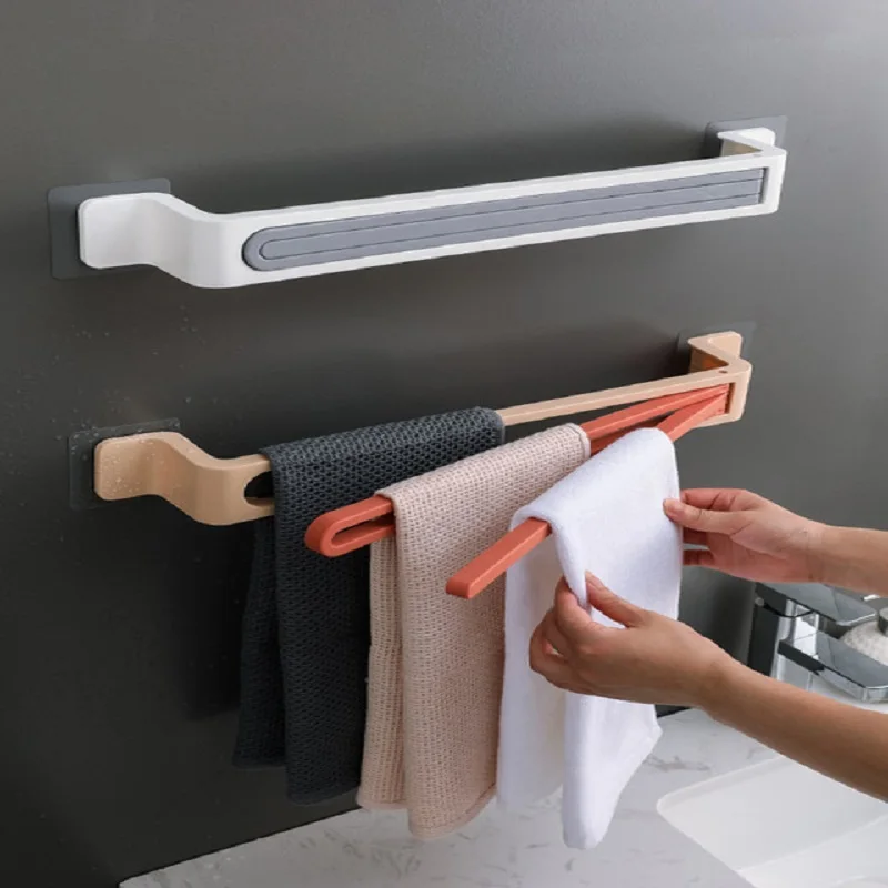 Self-adhesive Towel Holder Rack Wall Mounted Towel Hanger Bathroom Organizer Towel Bar Shelf Bathroom Hook Kitchen Wipes Hanging