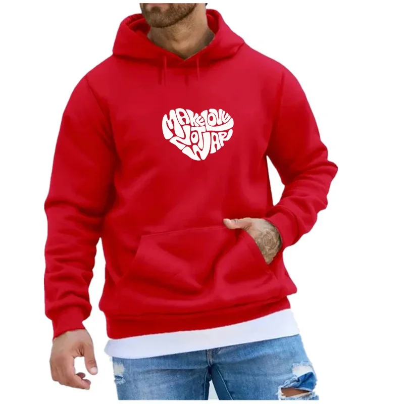 Make Love Not War Letter Heart Design Hoodie For Men Street Hip Hop Sweatshirt SPring Autumn Oversized Long Sleeve Streetwear