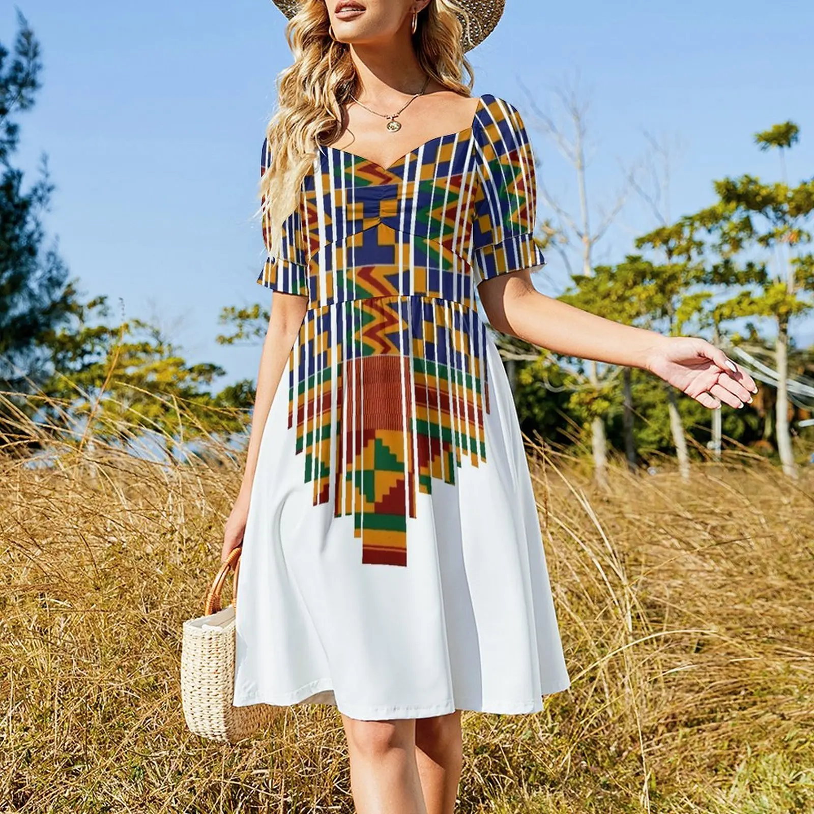 Kente design. African print/African clothing Short Sleeved Dress dress korean style fairy dress