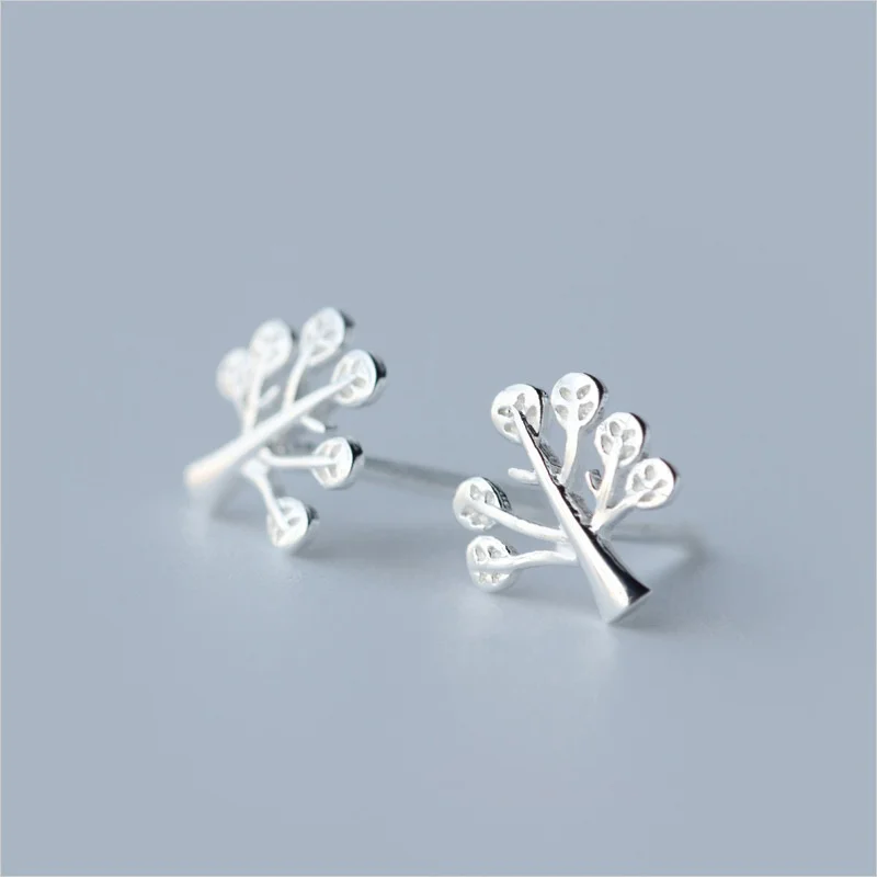 RYJU 925 Sterling Silver Tree of Life Stud Earrings Tree Leaves Leaf Earrings for Women Personality Fashion Jewelry Accessories