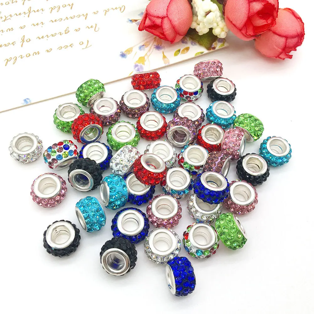 20pcs Colorful Clear Large Hole Loose Spacer Beads Charms Pandora Glass Beads for Jewlery Making DIY Bracelet Necklace