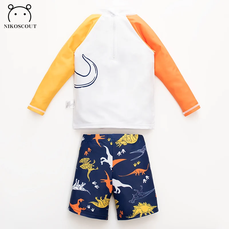 Baby Boy Swimsuit Baby Seaside Long-Sleeved Sun Protection Quick-Drying Swimsuit Set Dinosaur Children Orange Swimsuit