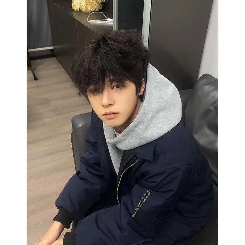 Мужская куртка Harajuku, осенне-зимняя Cleanfit, темно-синее хлопковое пальто, винтажный летный стиль, теплая верхняя одежда-пуховик, свободная посадка, повседневная мода