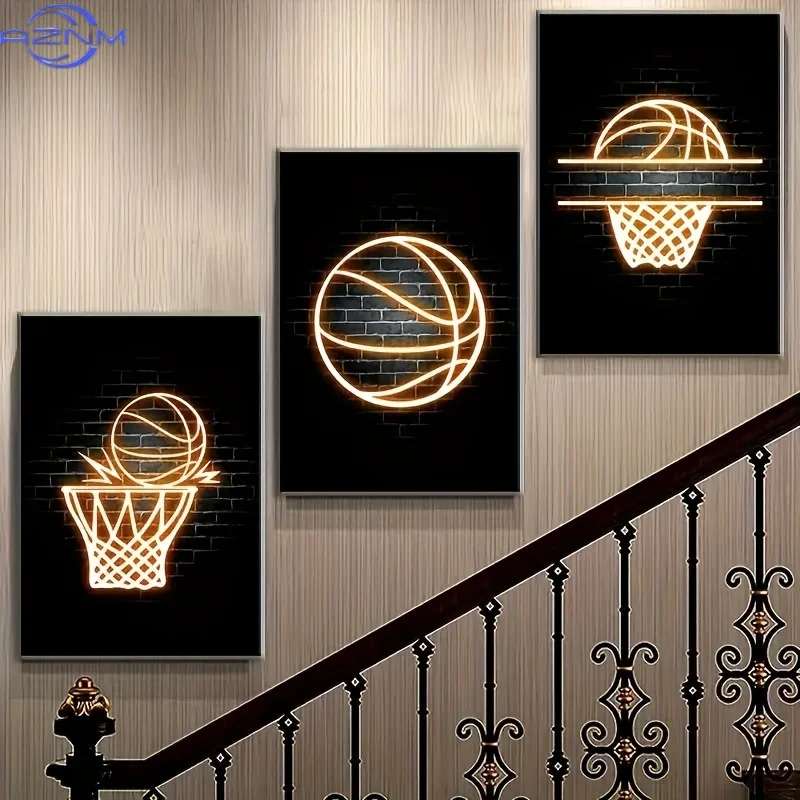 Neon  3pcs 2D/FLAT Basketball Posters And Prints Wall Art, Painting On Canvas, Modern Murals, Teenage Boys Room Decoration Pictu