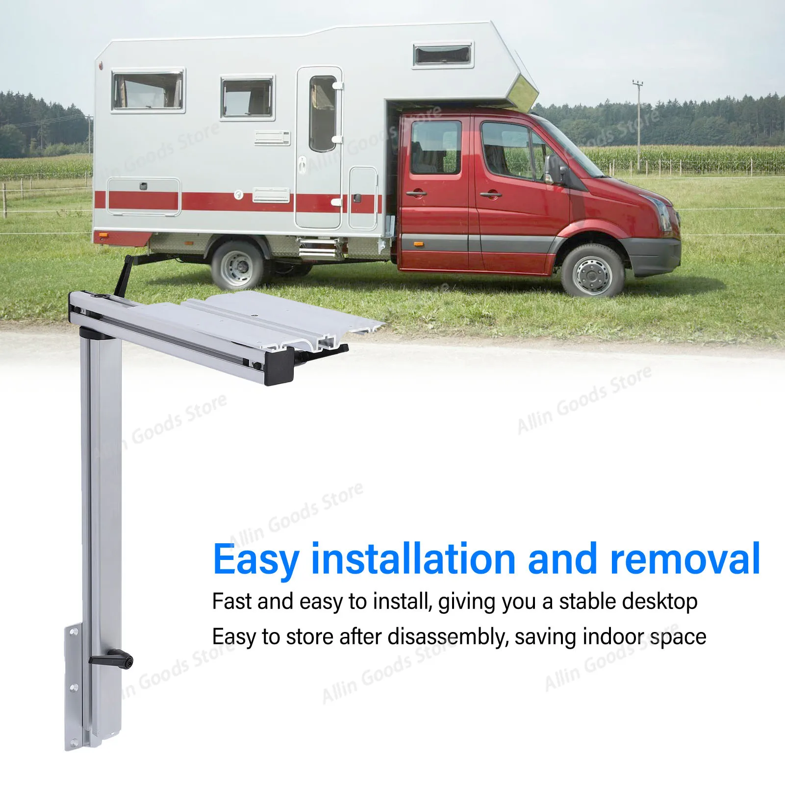 Aluminum Alloy White Telescopic RV Table Support Leg, 360° Swivel Detachable Bracket Fit for Motorhomes and Yachts