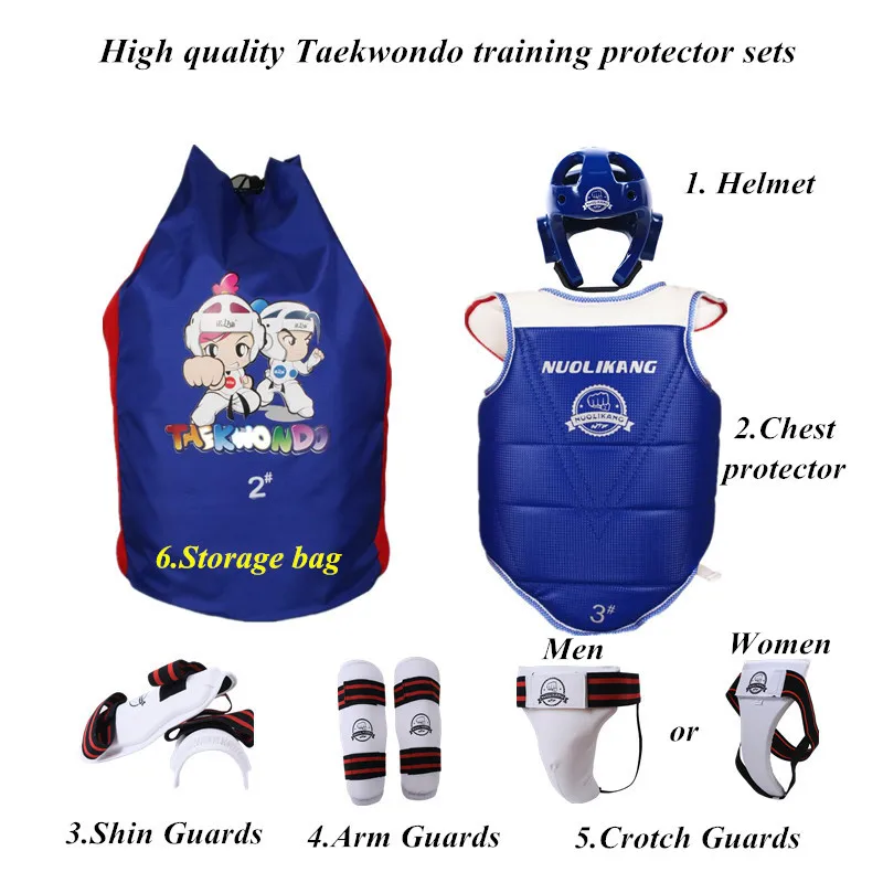 Taekwondo Protective Helmet, Face Shield, Chest Plate, Arm Shin Crotch, Hand and Foot Guards, Daily Training Protector