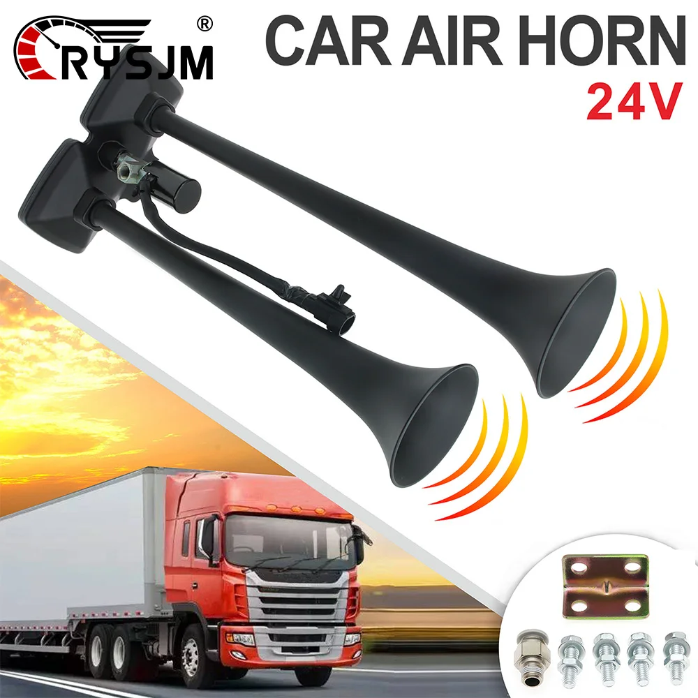 

24V Car Air Horn Dual Black Horn Rainproof Trumpets Super Loud Electric Air Horn Horn Auto Truck Horn Speaker Car Auto Parts